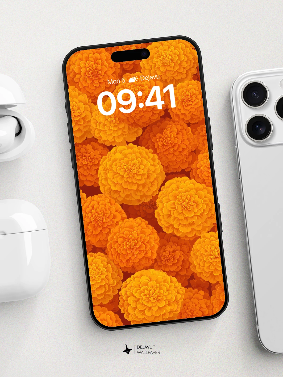 Vibrant Marigold Flower Wallpaper 8K for iPhone and Android