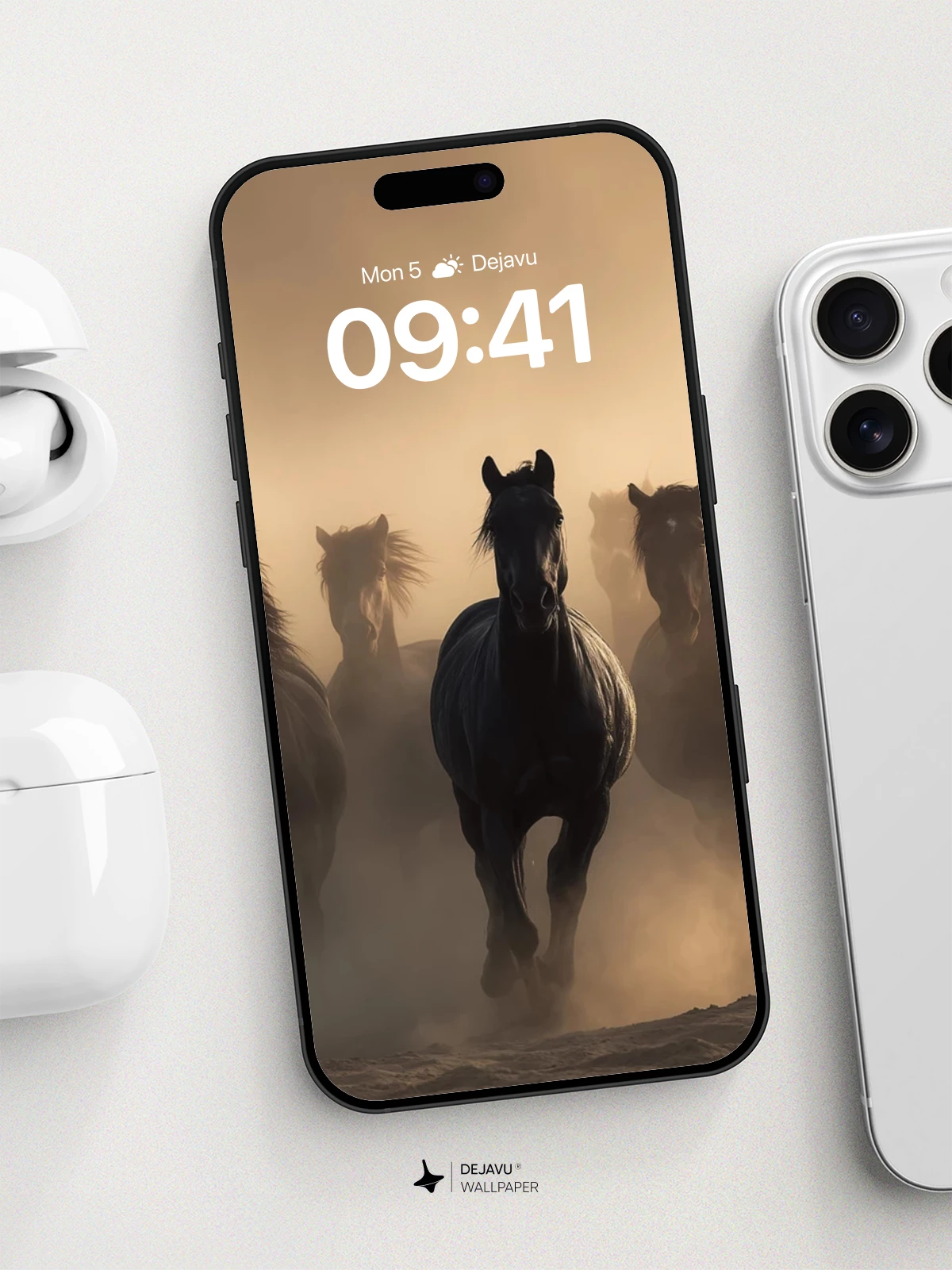 Wild Horses Galloping in Dust Storm Wallpaper 8K for iPhone and Android