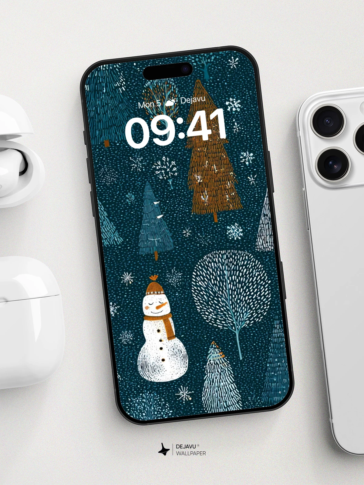 Winter Forest Snowman Wallpaper 8K for iPhone and Android