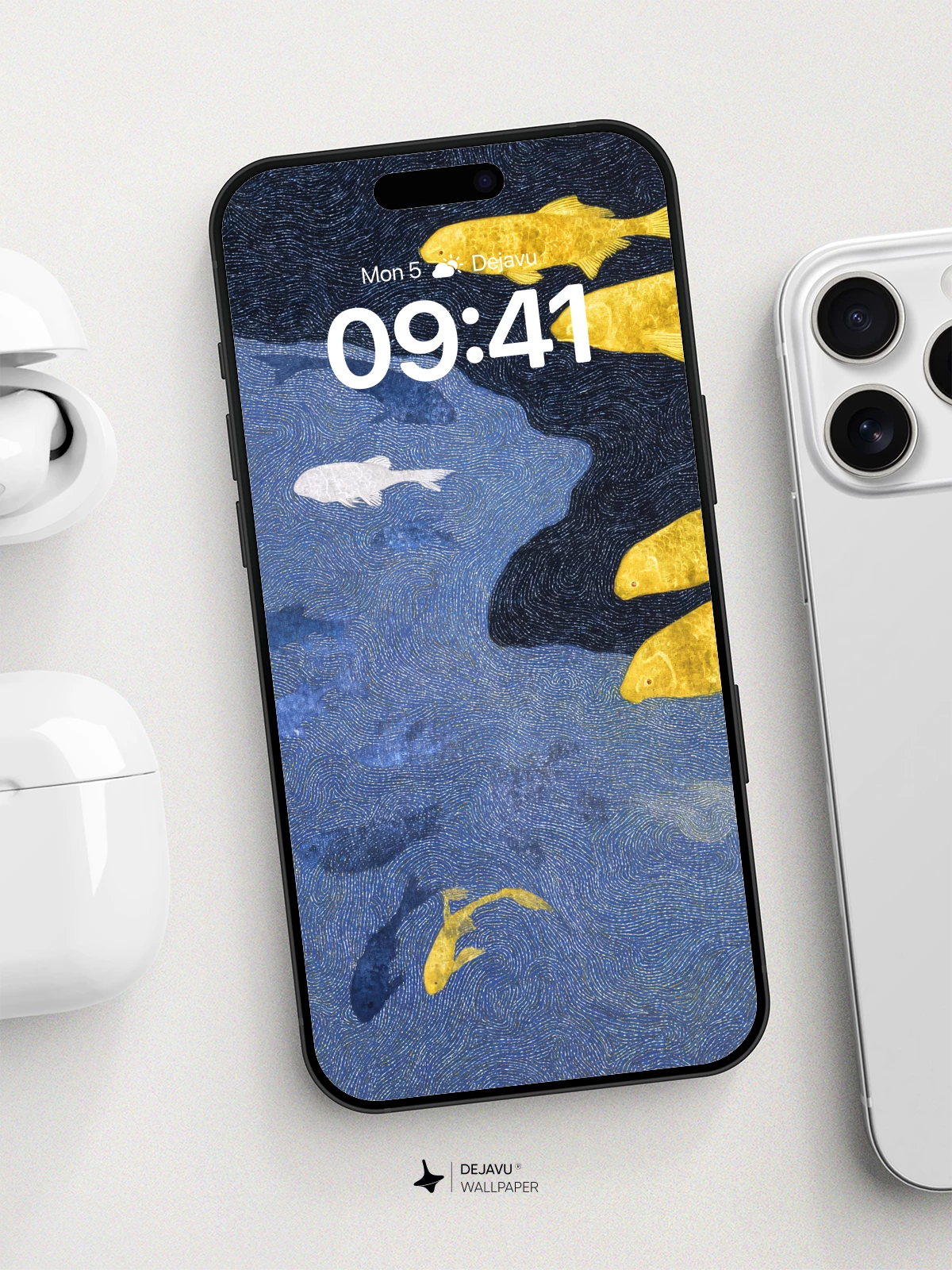 Golden Fish Ocean Waves Wallpaper 8K for iPhone and Android