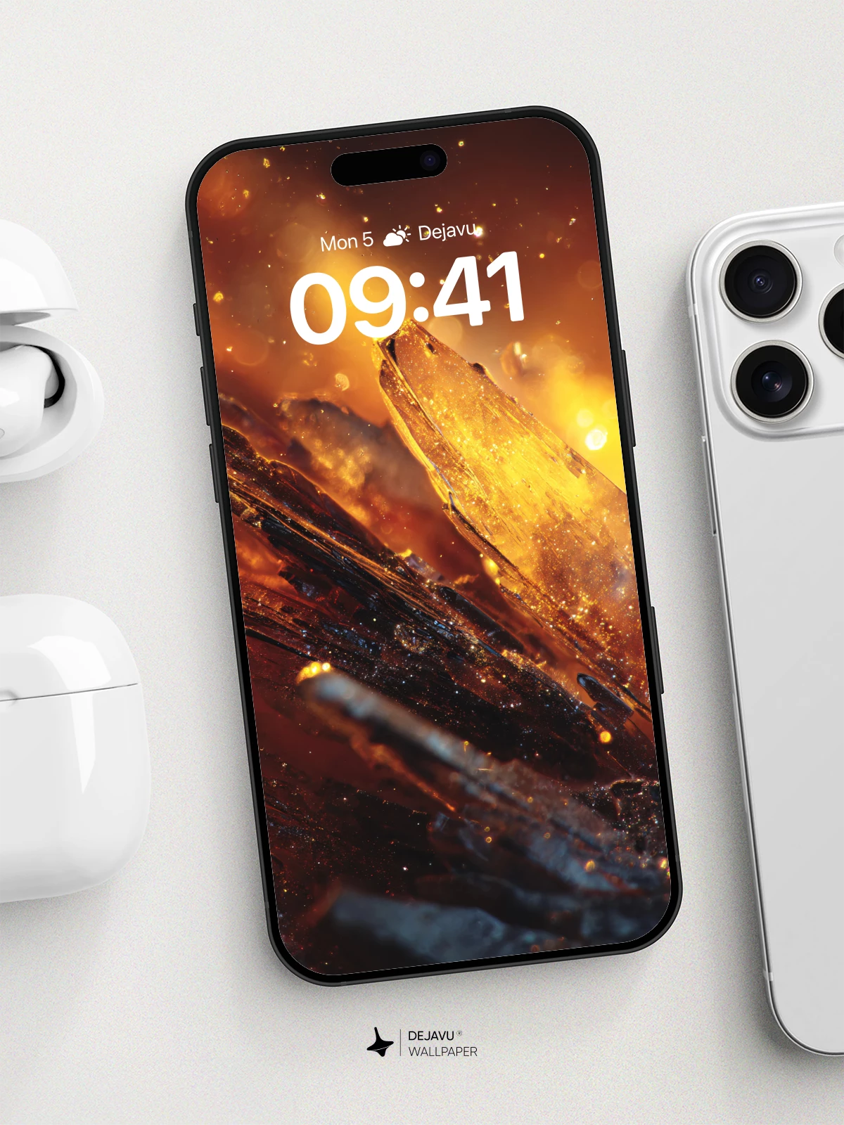 Golden Crystal Abyss Wallpaper 8K for iPhone and Android