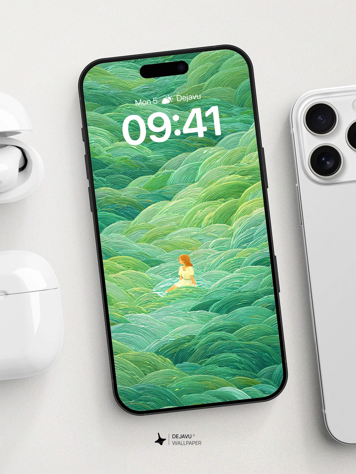 Surreal Green Waves Wallpaper 8K for iPhone and Android