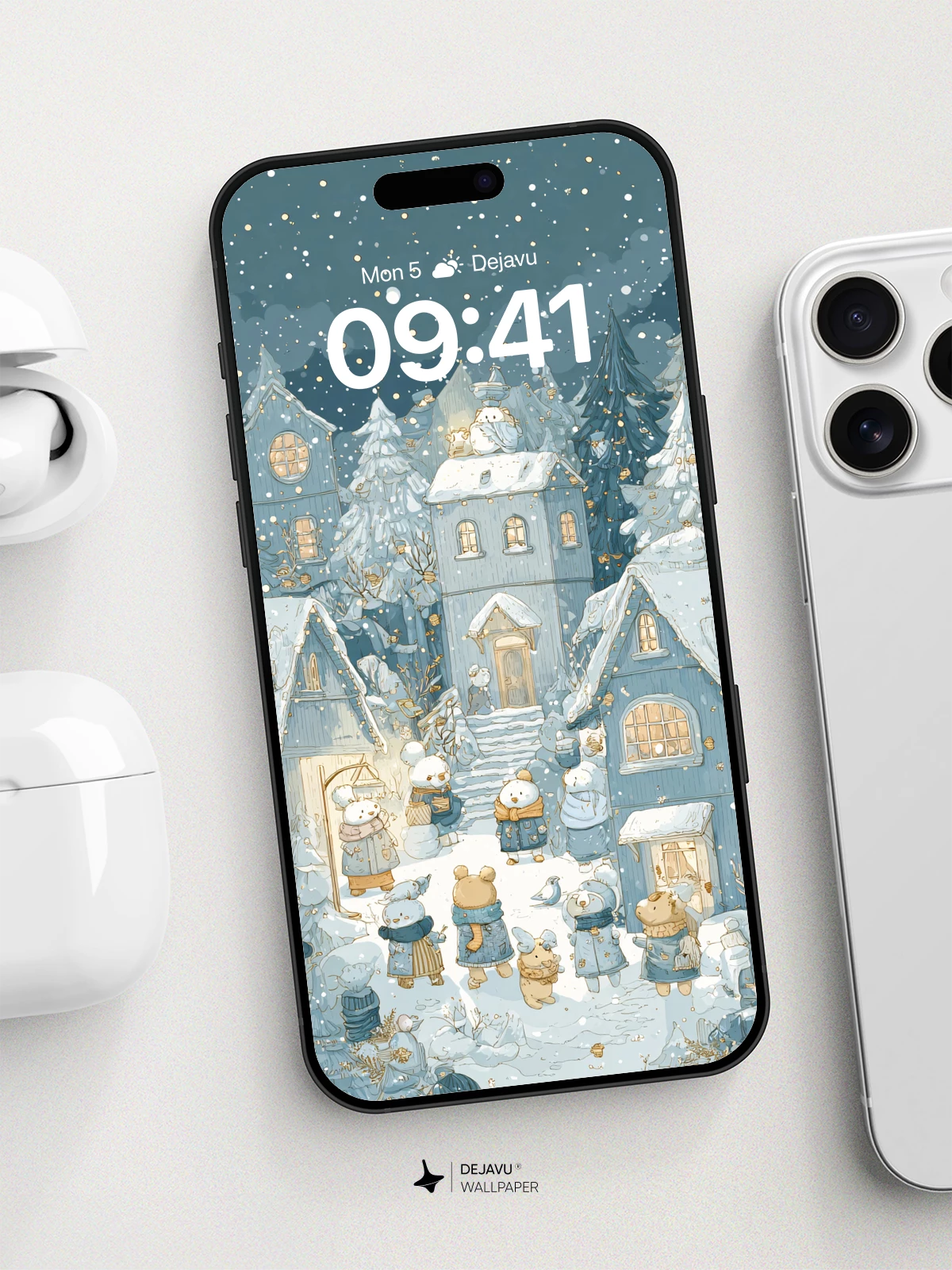Whimsical Winter Village Wallpaper 8K for iPhone and Android