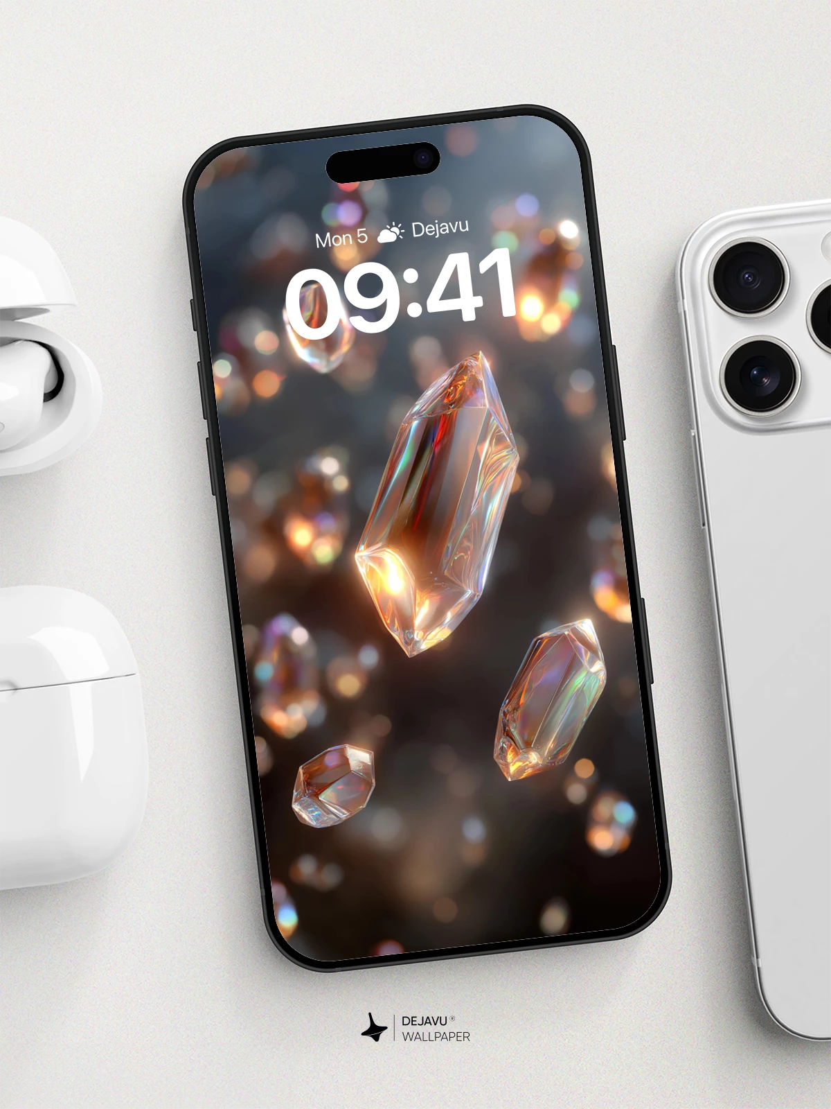 Floating Crystal Fragments Wallpaper 8K for iPhone and Android