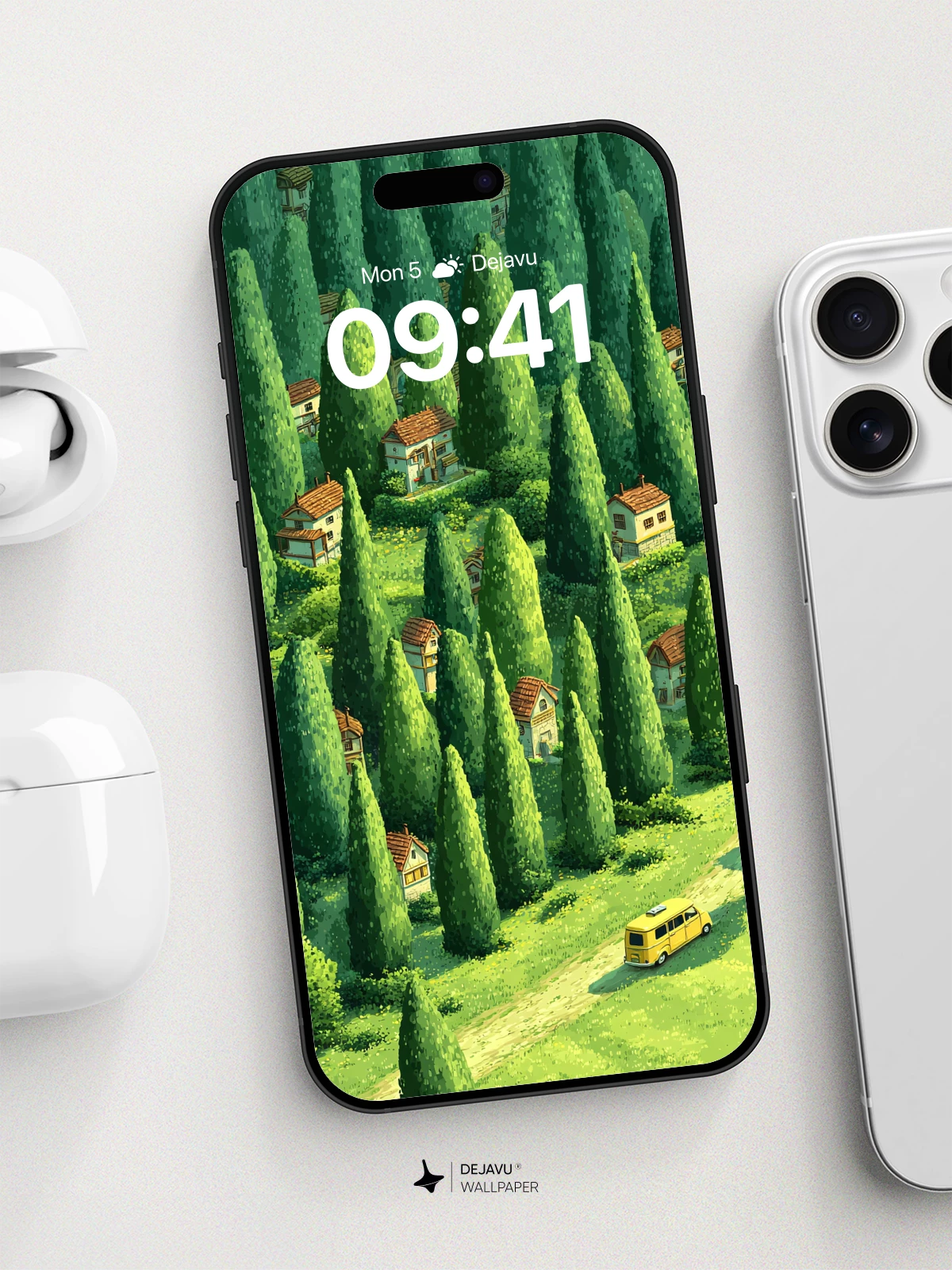 Whimsical Forest Village Wallpaper 8K for iPhone and Android