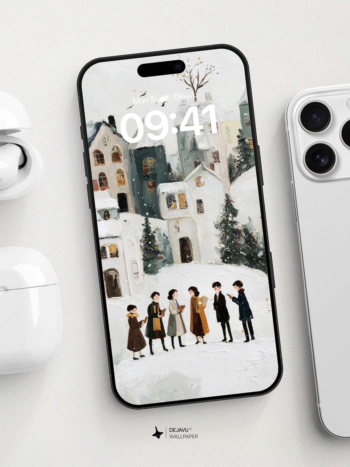Whimsical Winter Village Wallpaper 8K for iPhone and Android