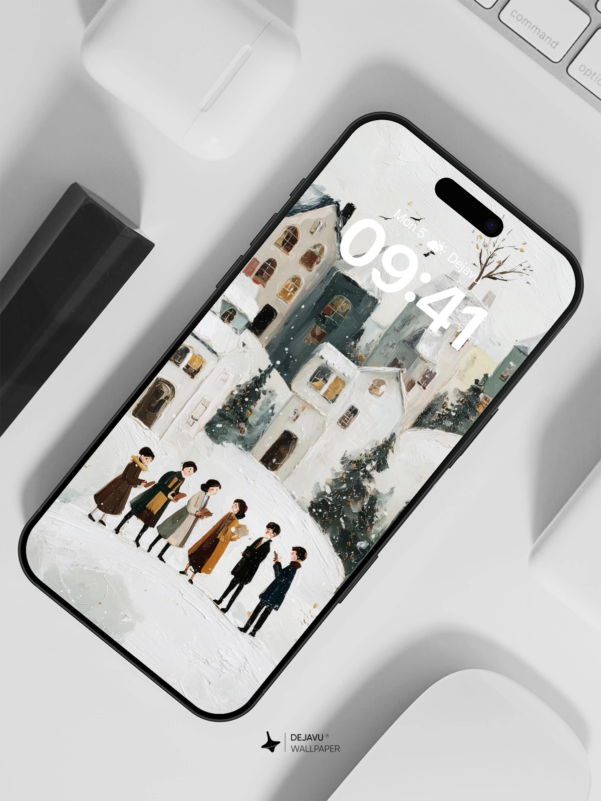 Whimsical Winter Village Wallpaper 8K for iPhone and Android