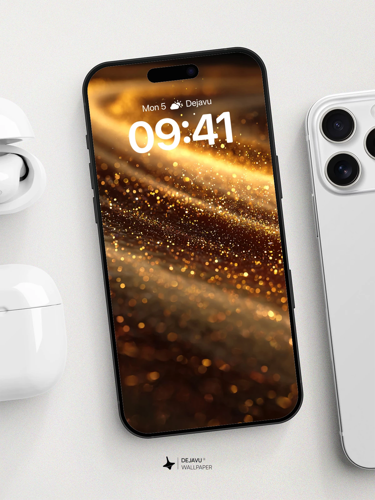 Golden Cosmic Dust Wallpaper 8K for iPhone and Android