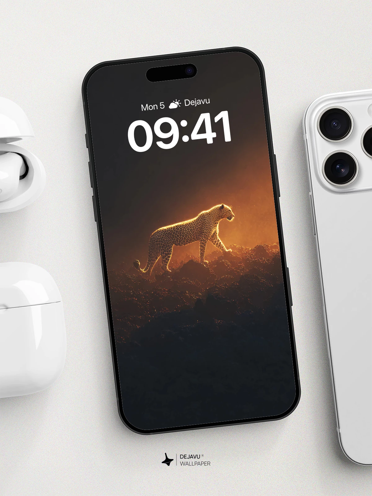 Golden Leopard Silhouette Wallpaper 8K for iPhone and Android