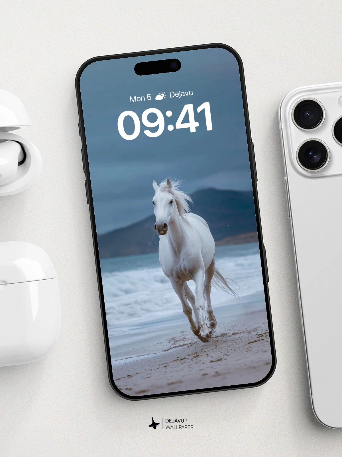 White Horse Running on Beach Wallpaper 8K for iPhone and Android