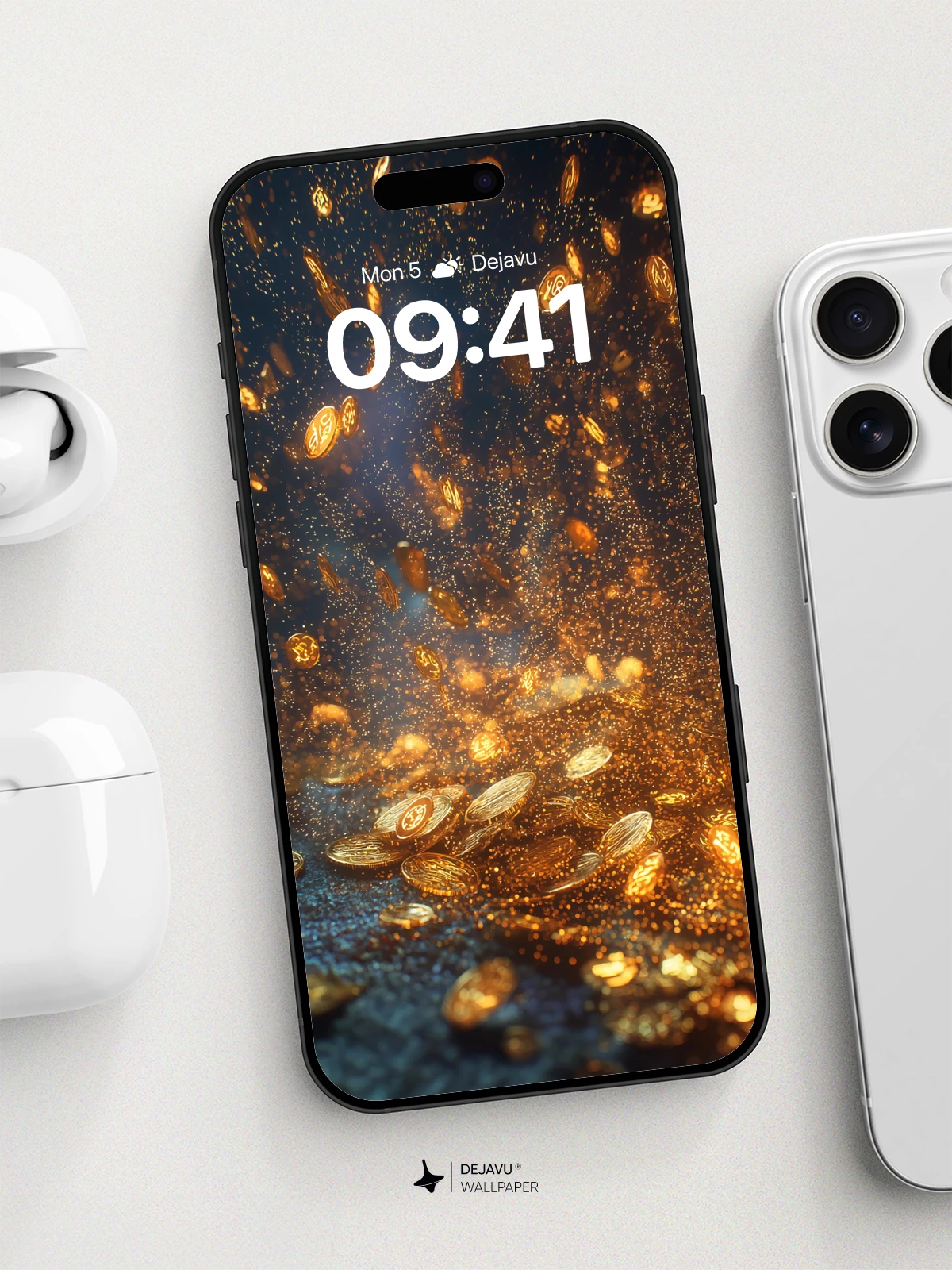 Golden Coin Rain Wallpaper 8K for iPhone and Android