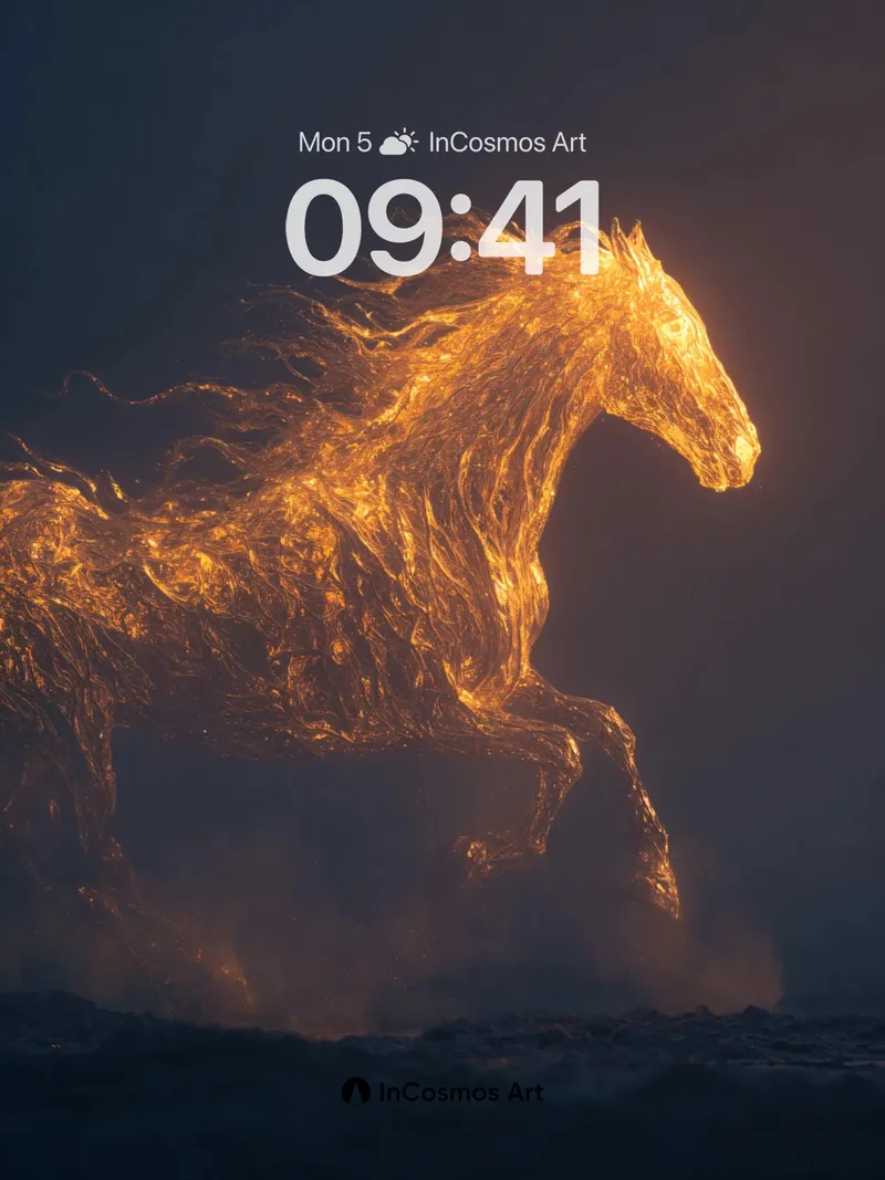 Flame-Forged Steed Wallpaper with Cosmic Dust