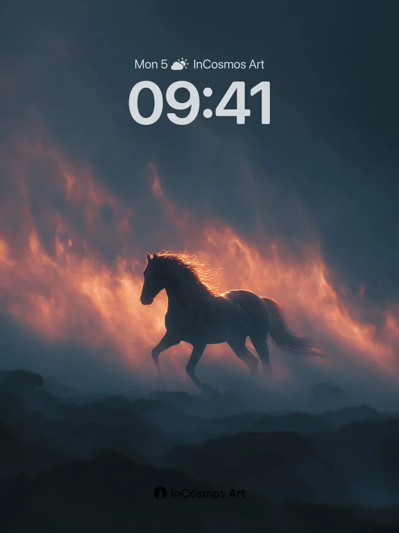 Emberstride Wallpaper with Fiery Sky