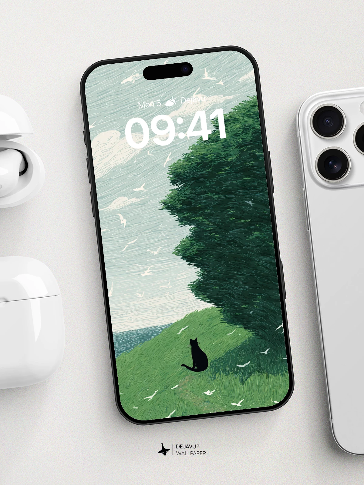 Whispering Wind Cat Wallpaper 8K for iPhone and Android