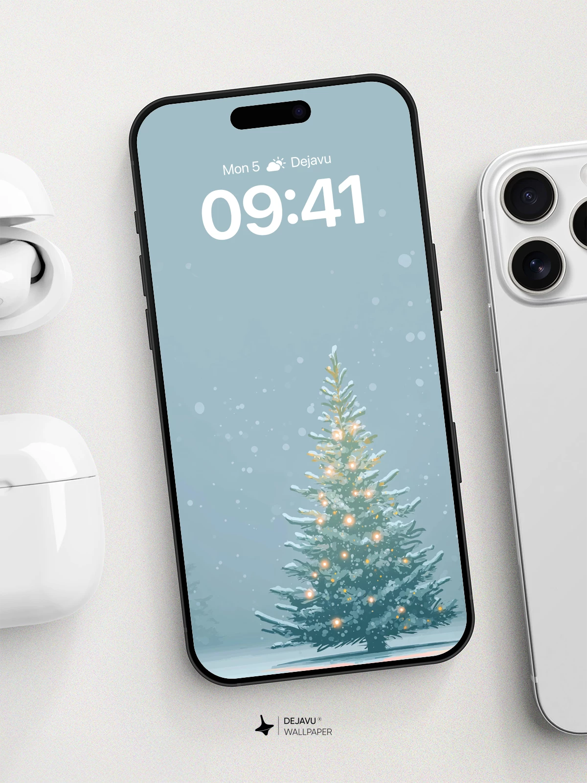 Snowy Christmas Tree Wallpaper 8K for iPhone and Android