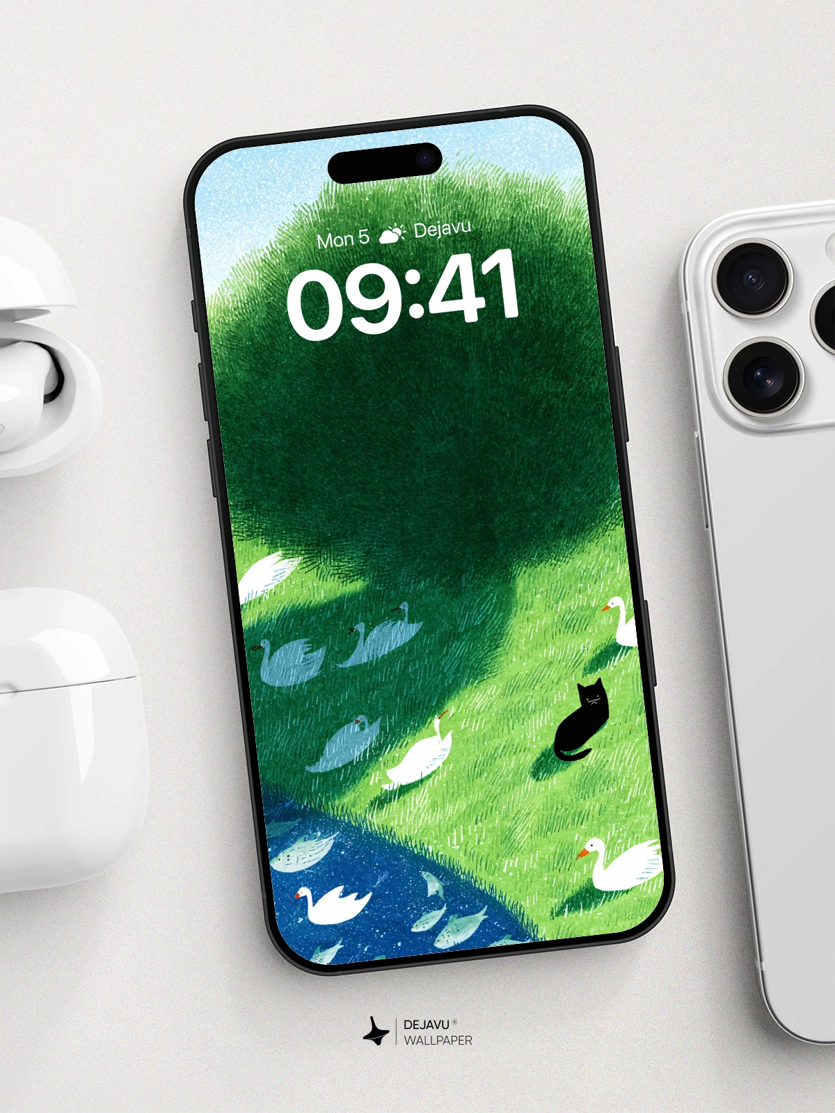 Whimsical Garden Scene Wallpaper 8K for iPhone and Android