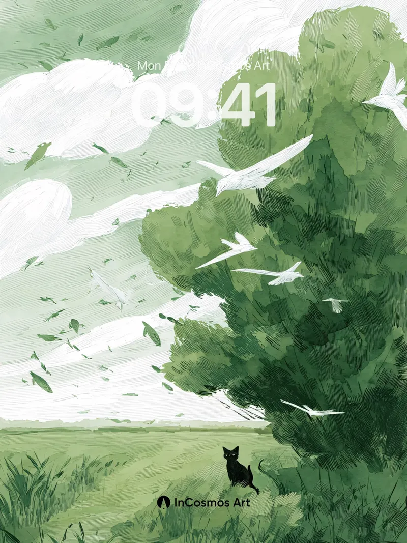 Whispering Canopy Wallpaper with Flock of Light