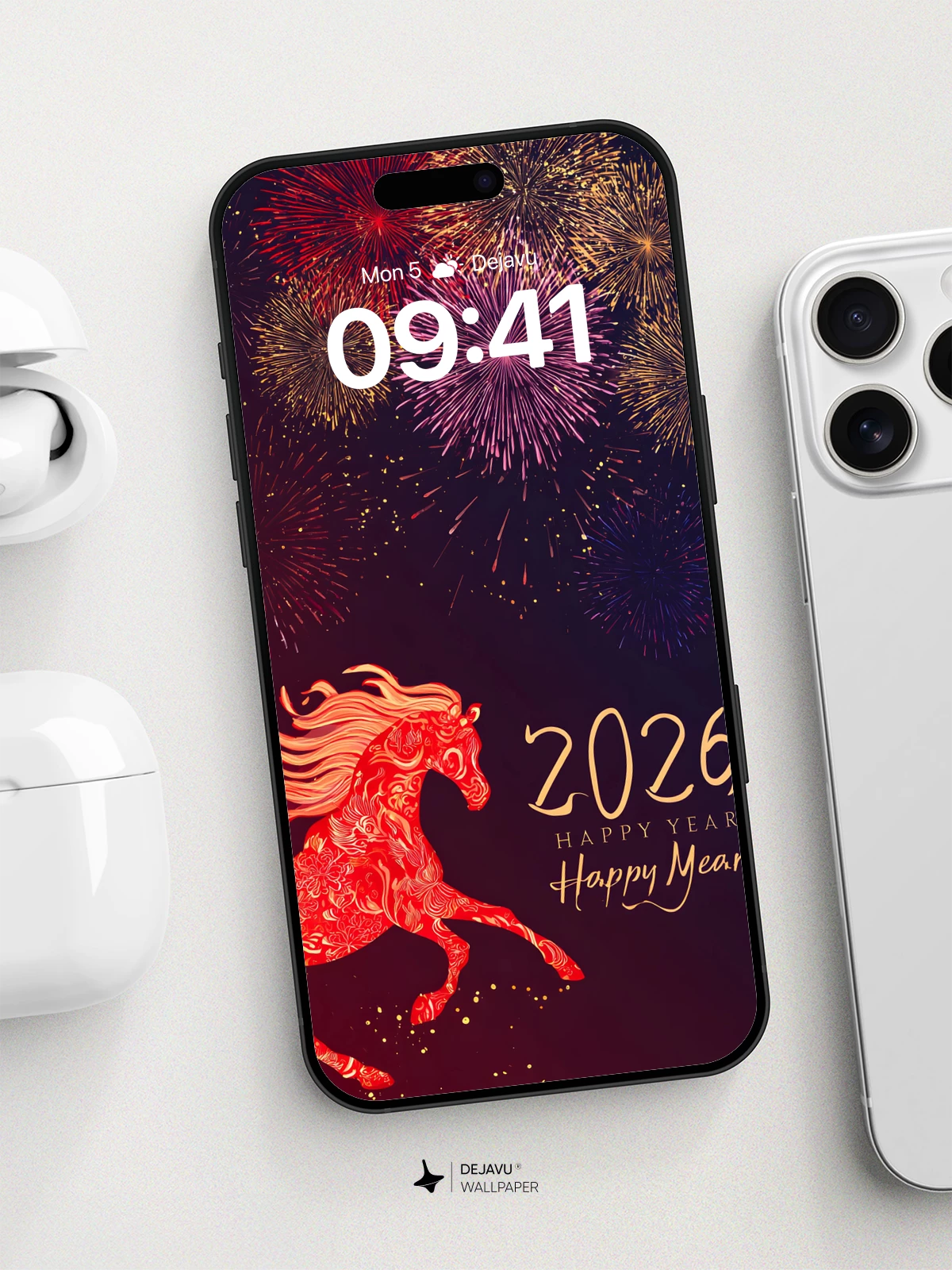 2026 Year of the Horse Fireworks Wallpaper 8K for iPhone and Android