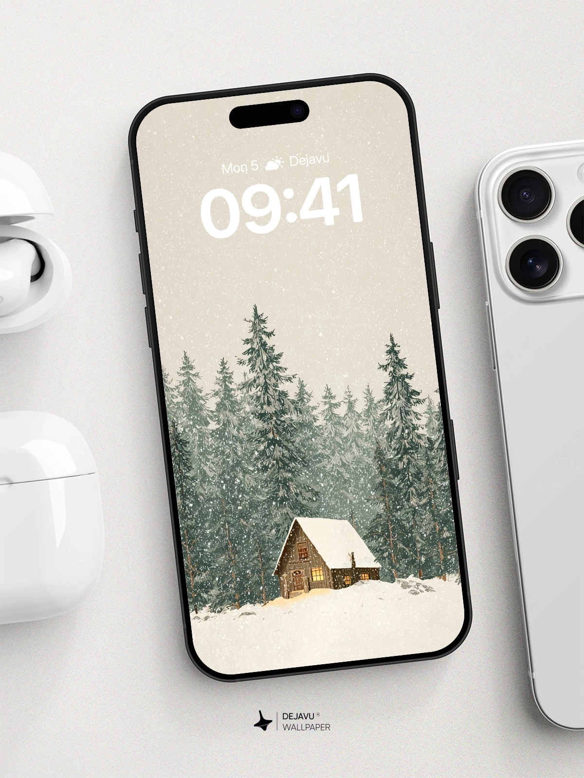 Cozy Snowy Cabin Wallpaper 8K for iPhone and Android