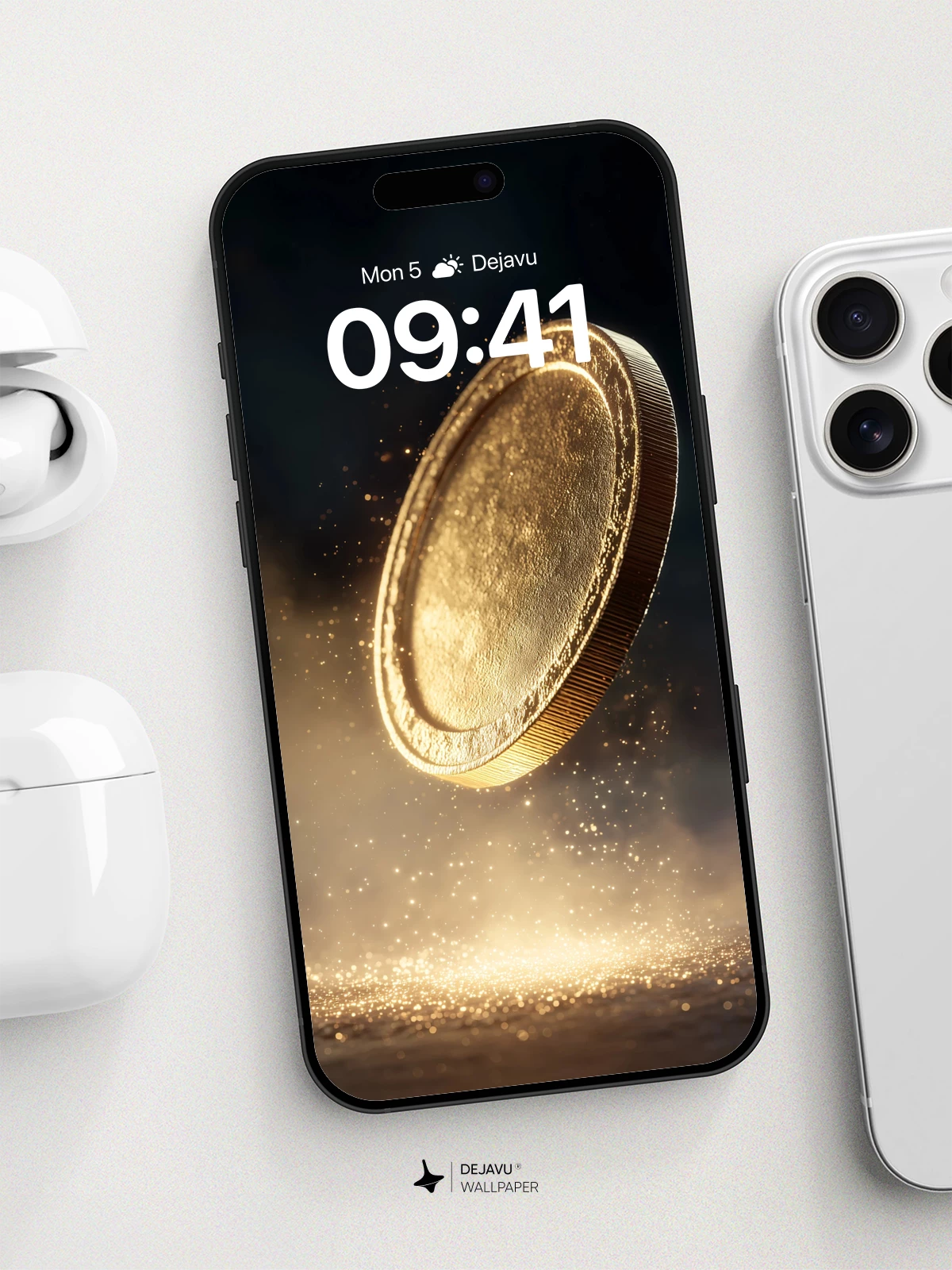 Golden Coin Flip Wallpaper 8K for iPhone and Android