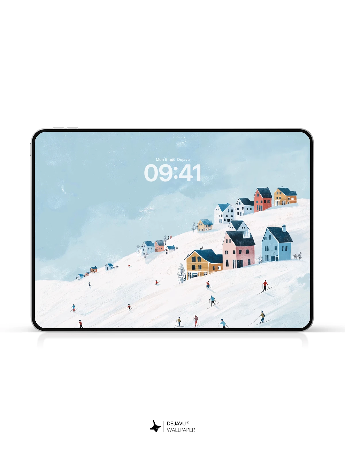 Winter Village Ski Scene Wallpaper 8K for iPhone and Android