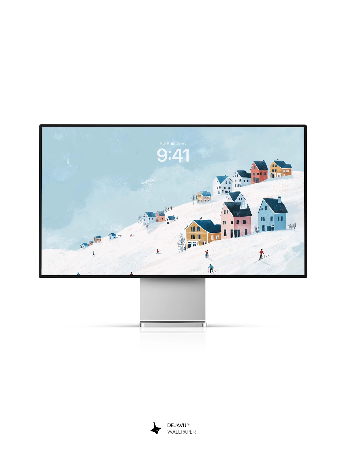 Winter Village Ski Scene Wallpaper 8K for iPhone and Android