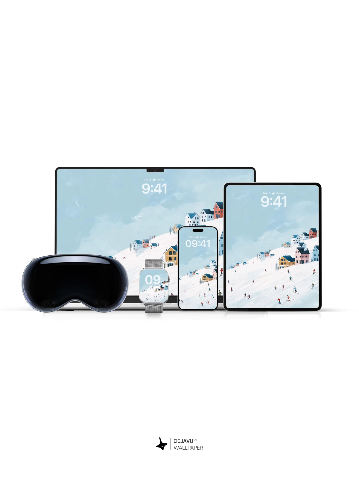Winter Village Ski Scene Wallpaper 8K for iPhone and Android