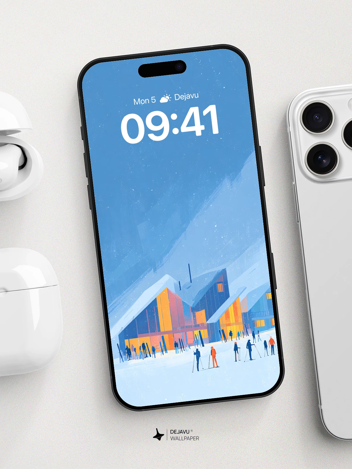 Winter Village Ski Resort Wallpaper 8K for iPhone and Android