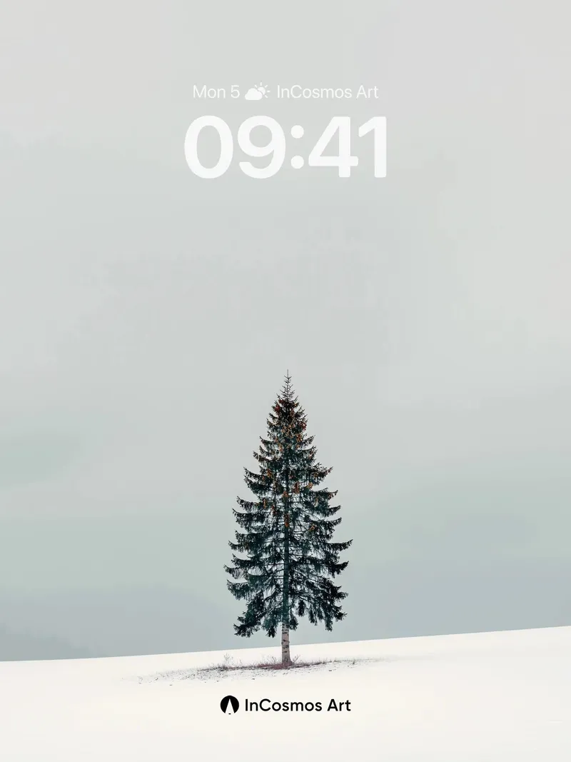 Solitary Pine Wallpaper with Frozen Stillness