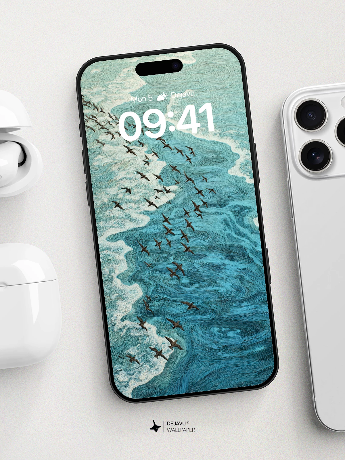 Van Gogh-Inspired Ocean Flight Wallpaper 8K for iPhone and Android