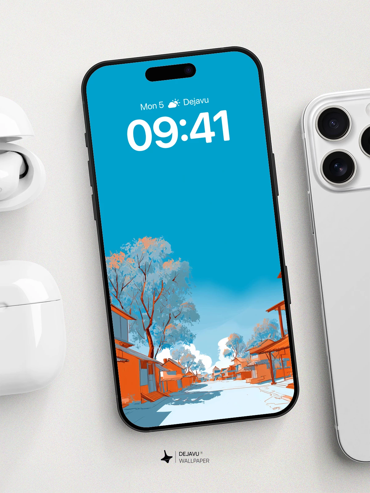 Surreal Orange Village Wallpaper 8K for iPhone and Android