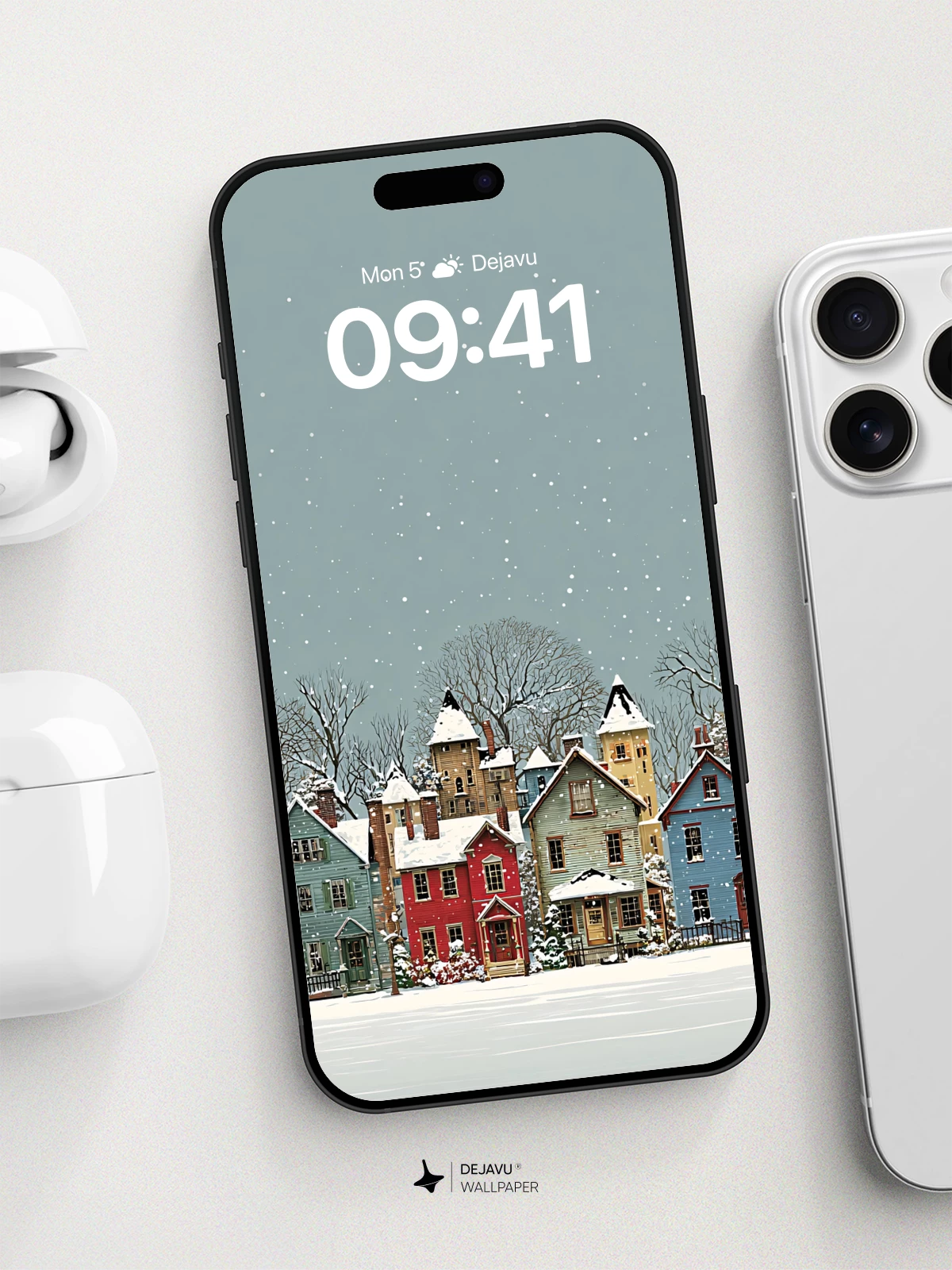 Whimsical Winter Village Wallpaper 8K for iPhone and Android