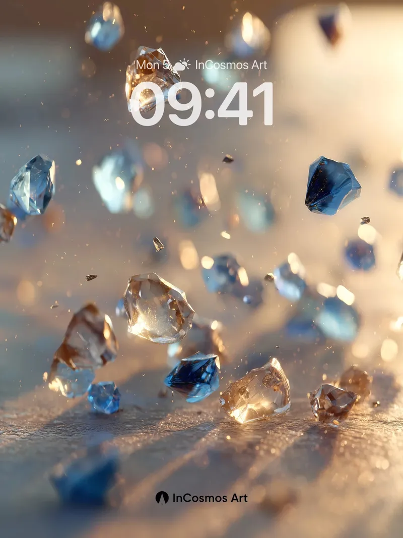 Sunlit Crystal Rain Wallpaper with Floating Fragments
