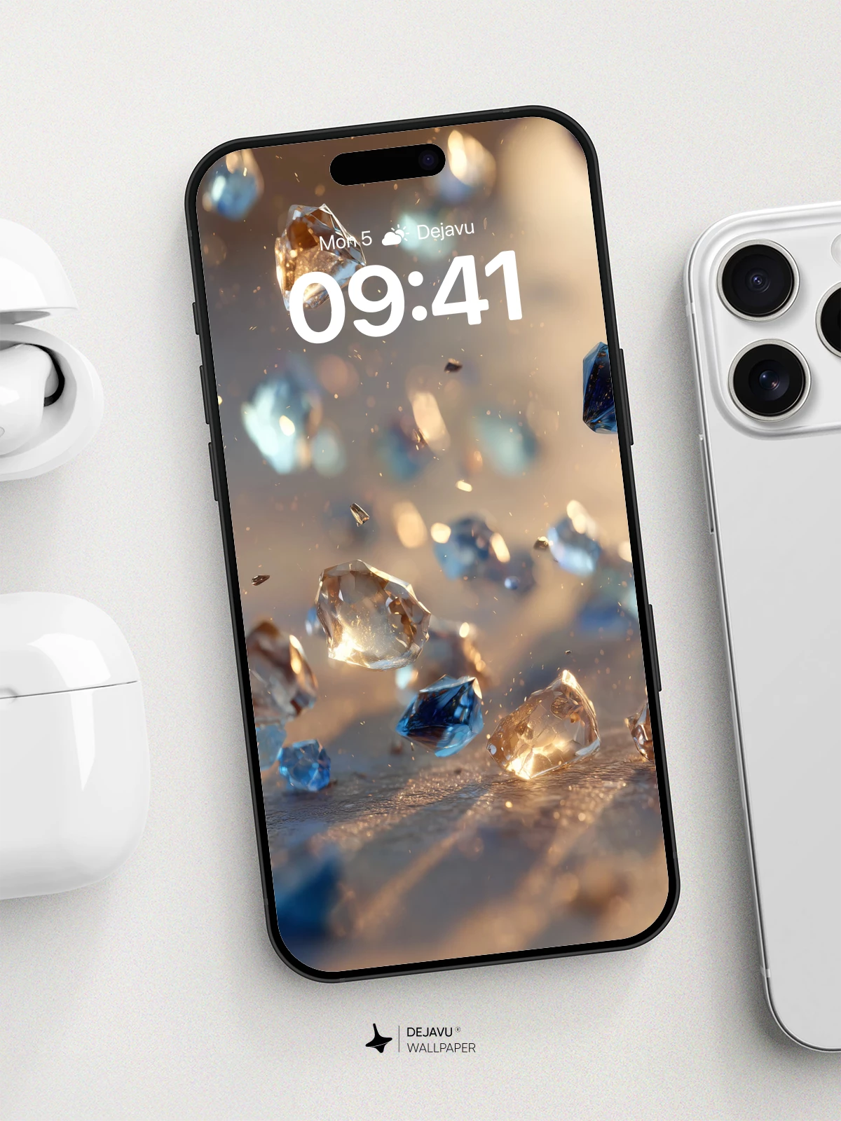 Crystal Fragments Floating in Golden Light Wallpaper 8K