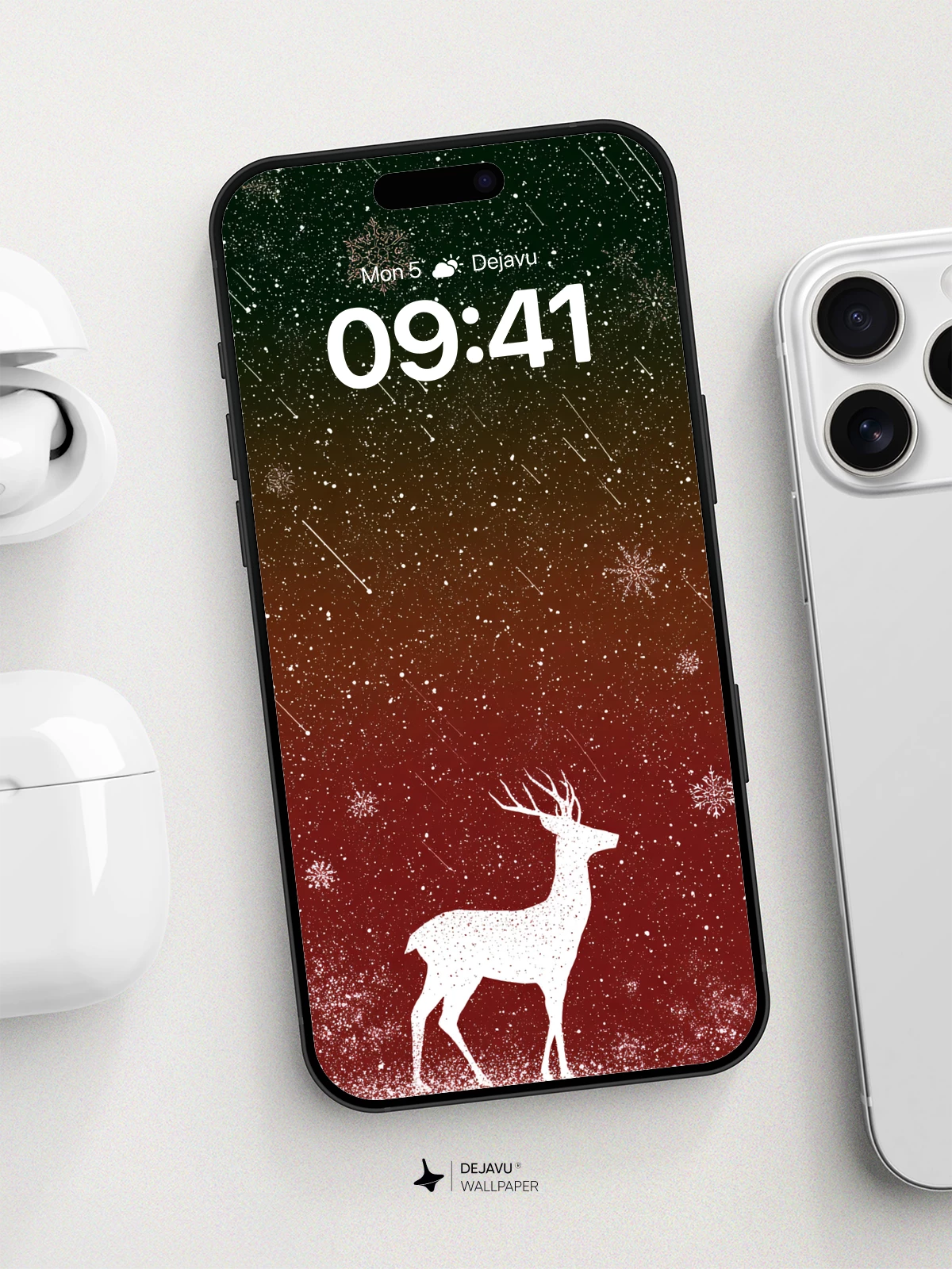 Christmas Deer Silhouette Wallpaper 8K for iPhone and Android