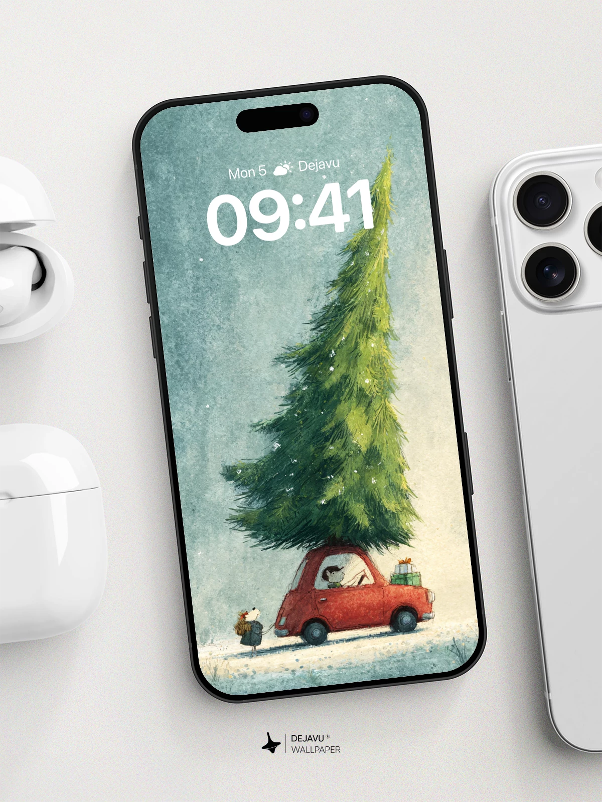 Whimsical Christmas Tree Car Wallpaper 8K for iPhone and Android