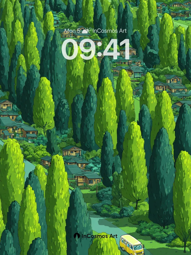 Whispering Pines Wallpaper with Vanishing Road