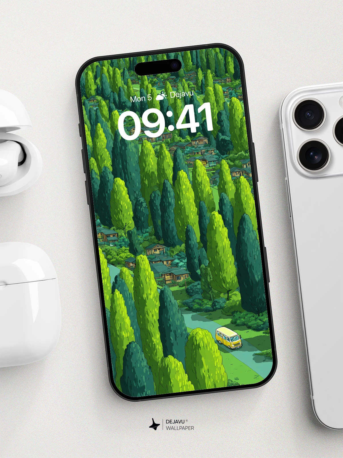 Forest Village Aerial View Wallpaper 8K for iPhone and Android