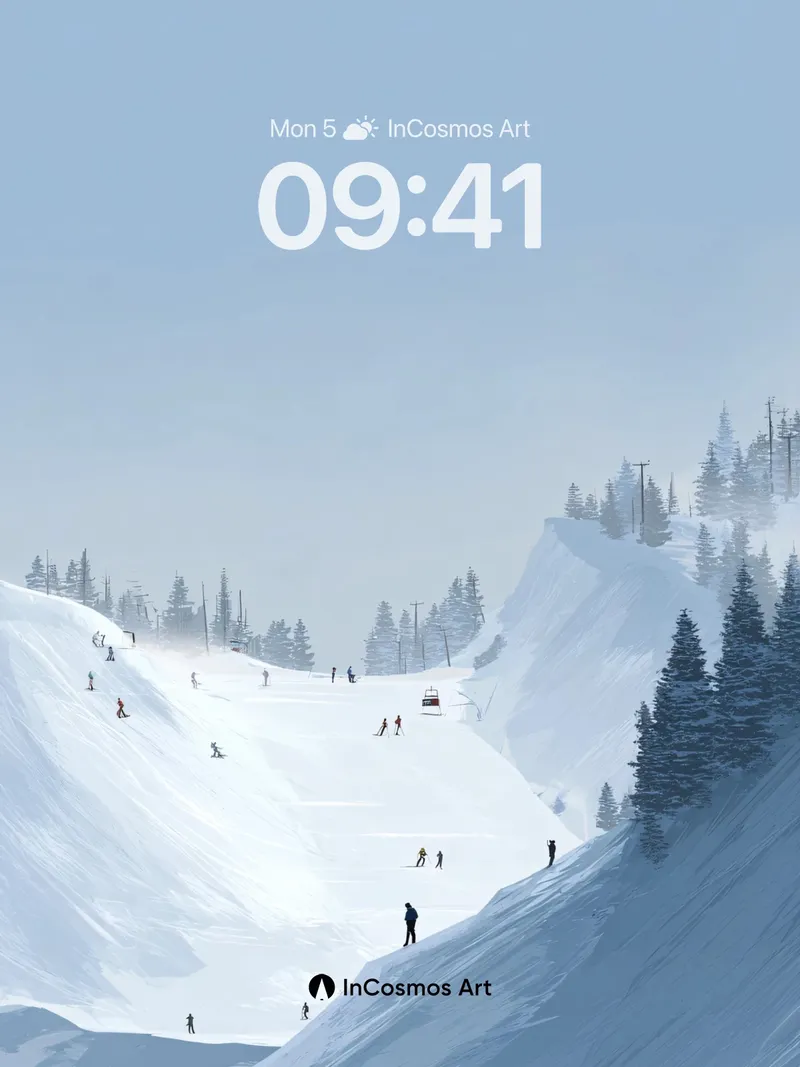 Silent Slope Wallpaper with Distant Skiers