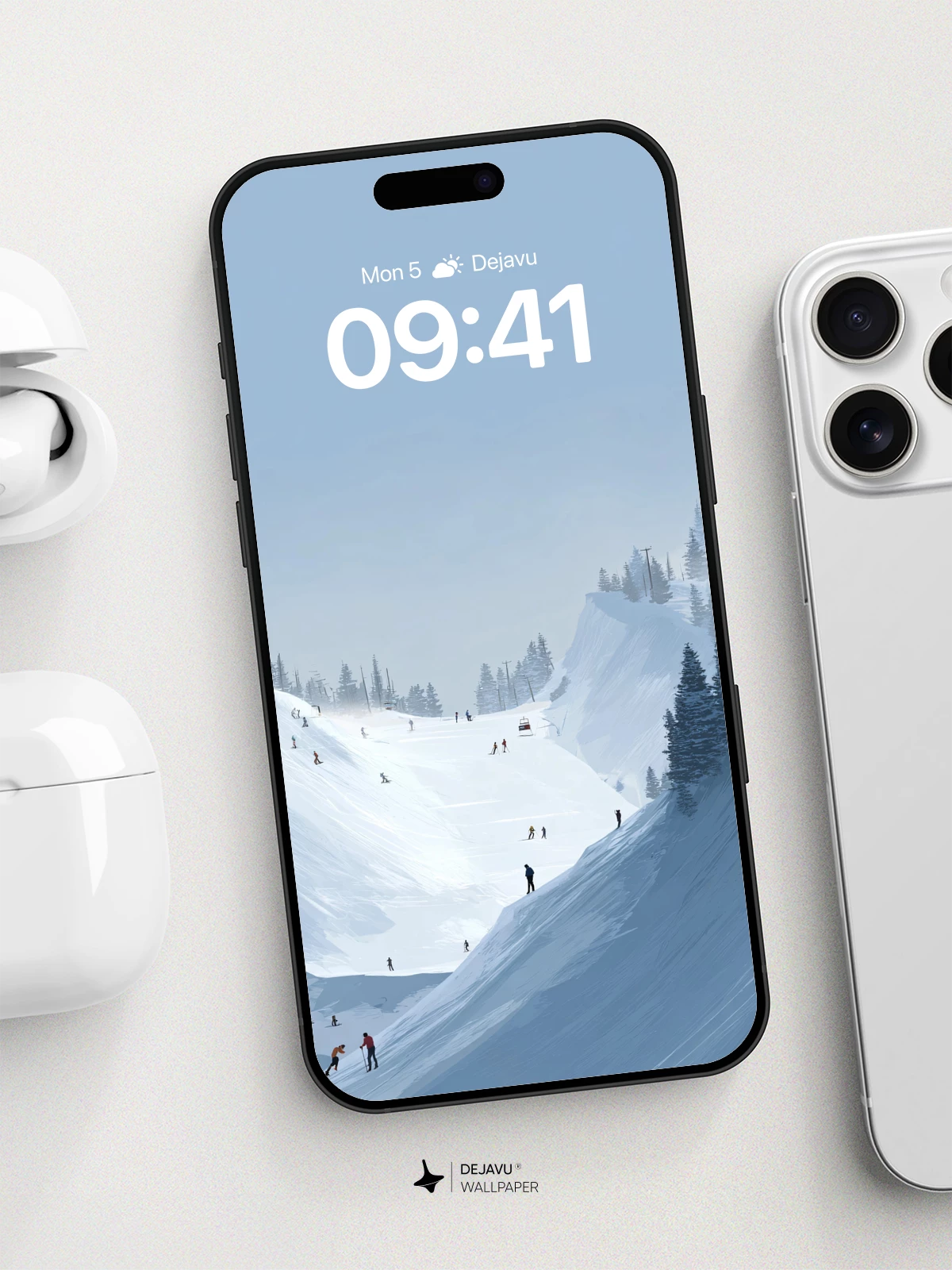 Ski Slope Winter Landscape Wallpaper 8K for iPhone and Android