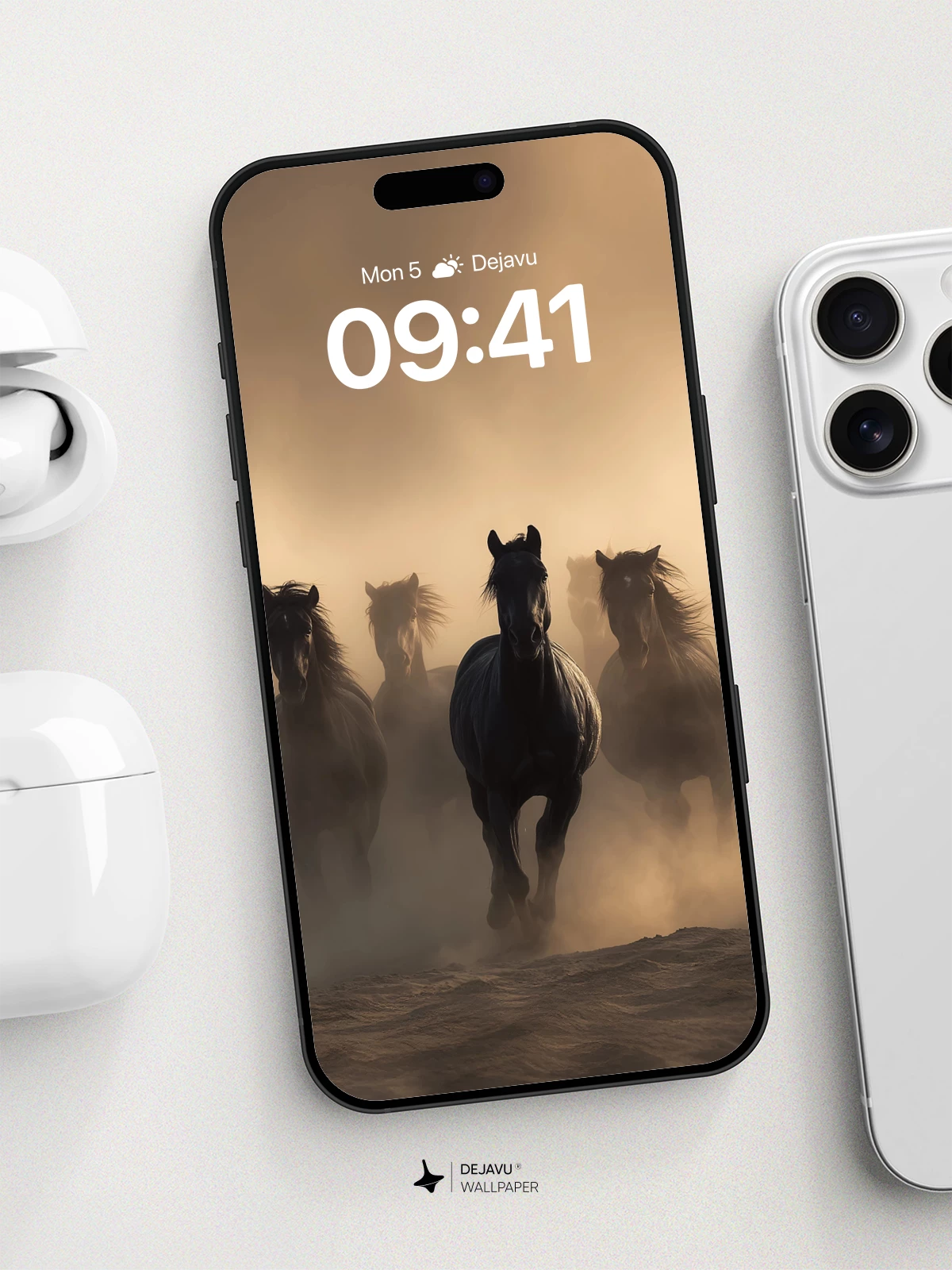 Wild Horses Galloping in Dust Storm Wallpaper 8K for iPhone and Android
