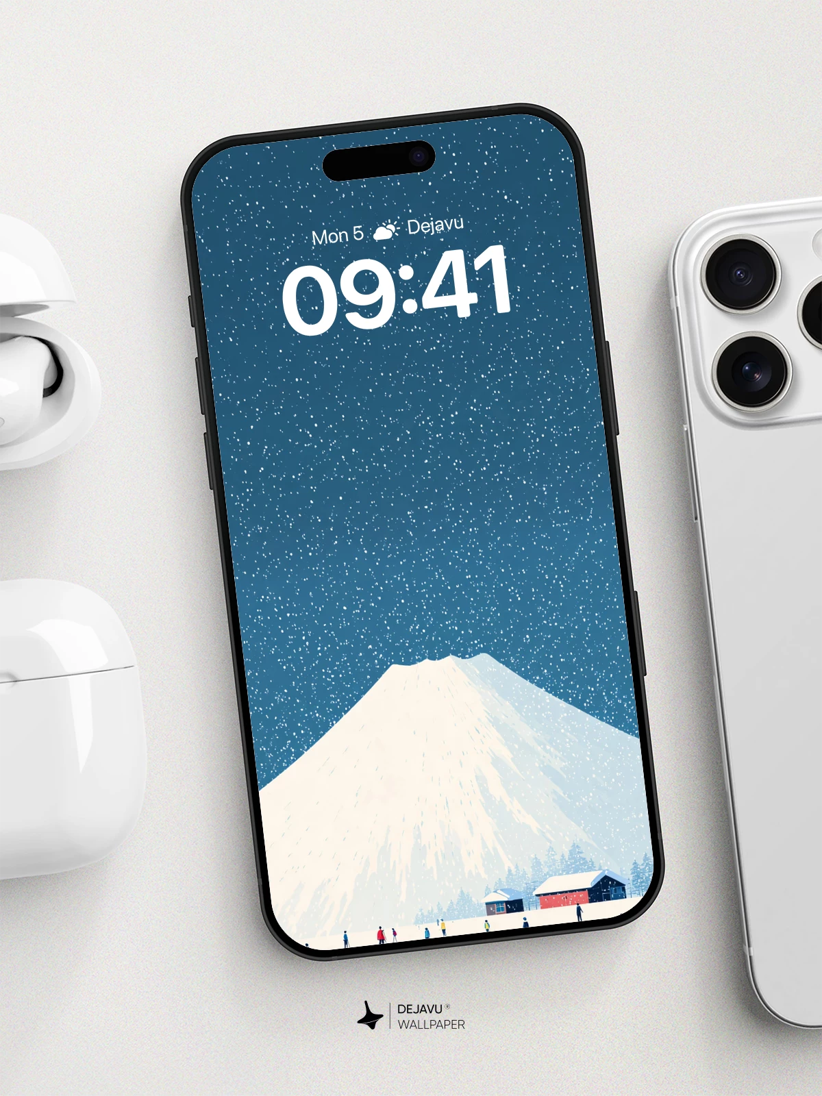 Snowy Mount Fuji Winter Scene Wallpaper 8K for iPhone and Android