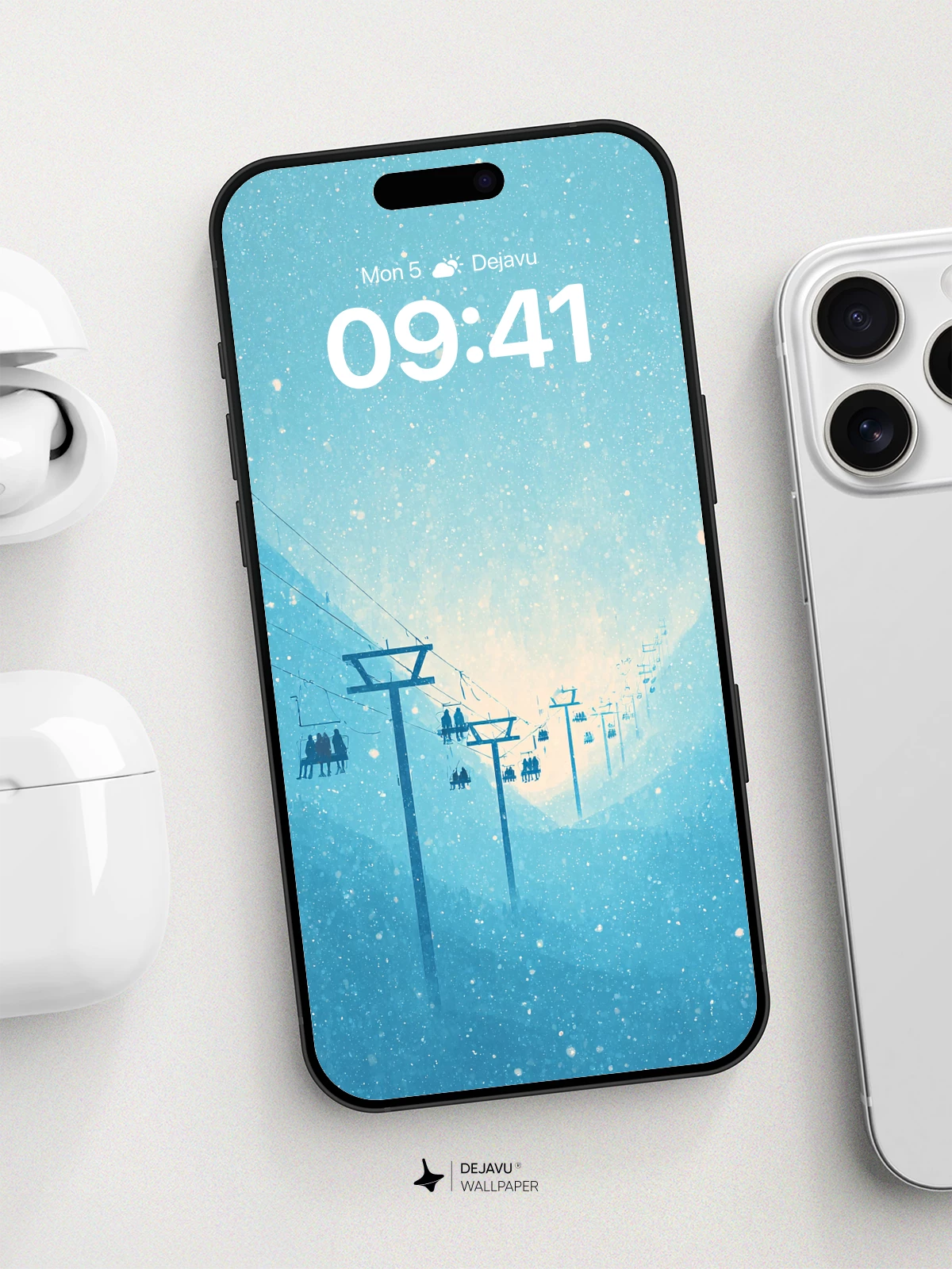Winter Ski Lift Dreams Wallpaper 8K for iPhone and Android