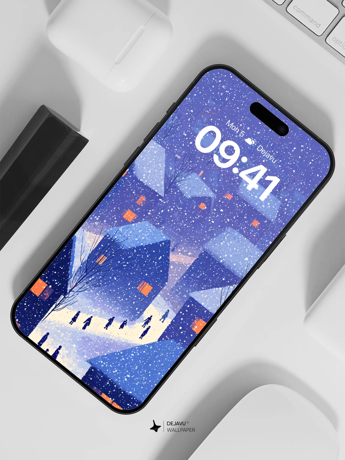 Winter Village Snowfall Wallpaper 8K for iPhone and Android