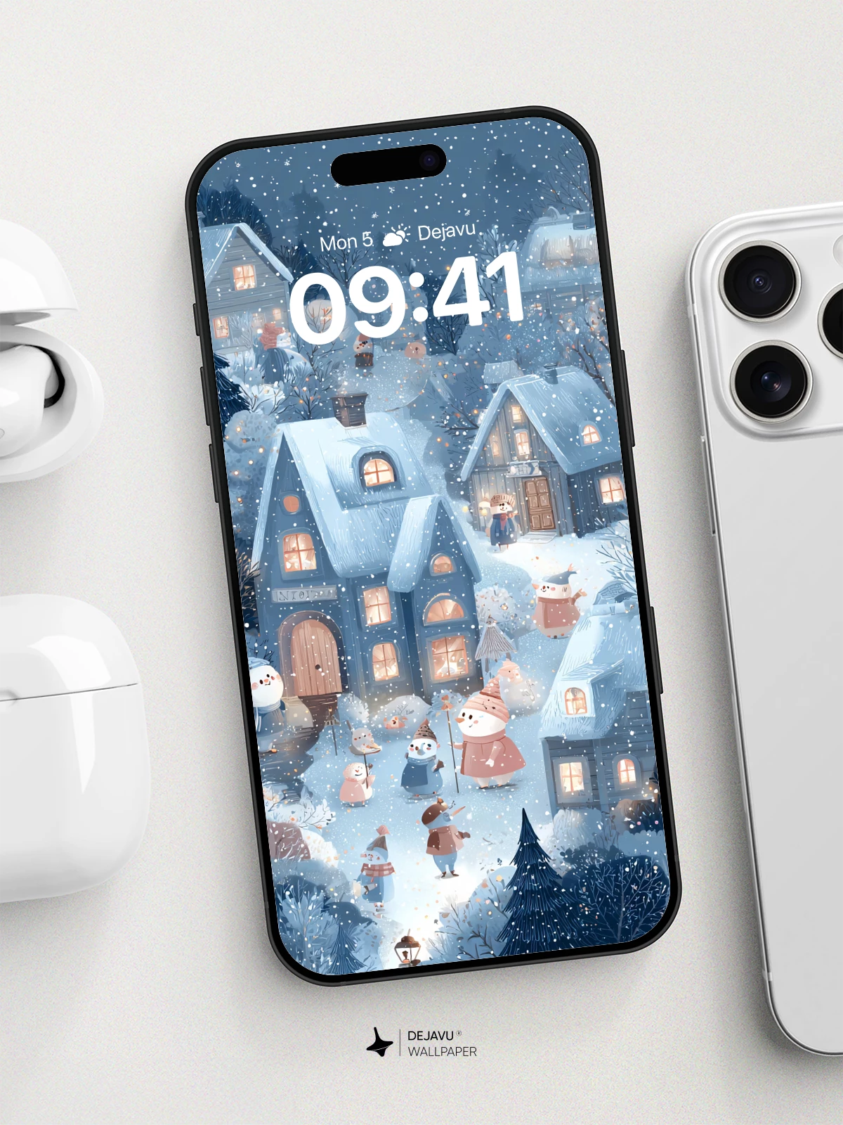 Whimsical Winter Village Wallpaper 8K for iPhone and Android