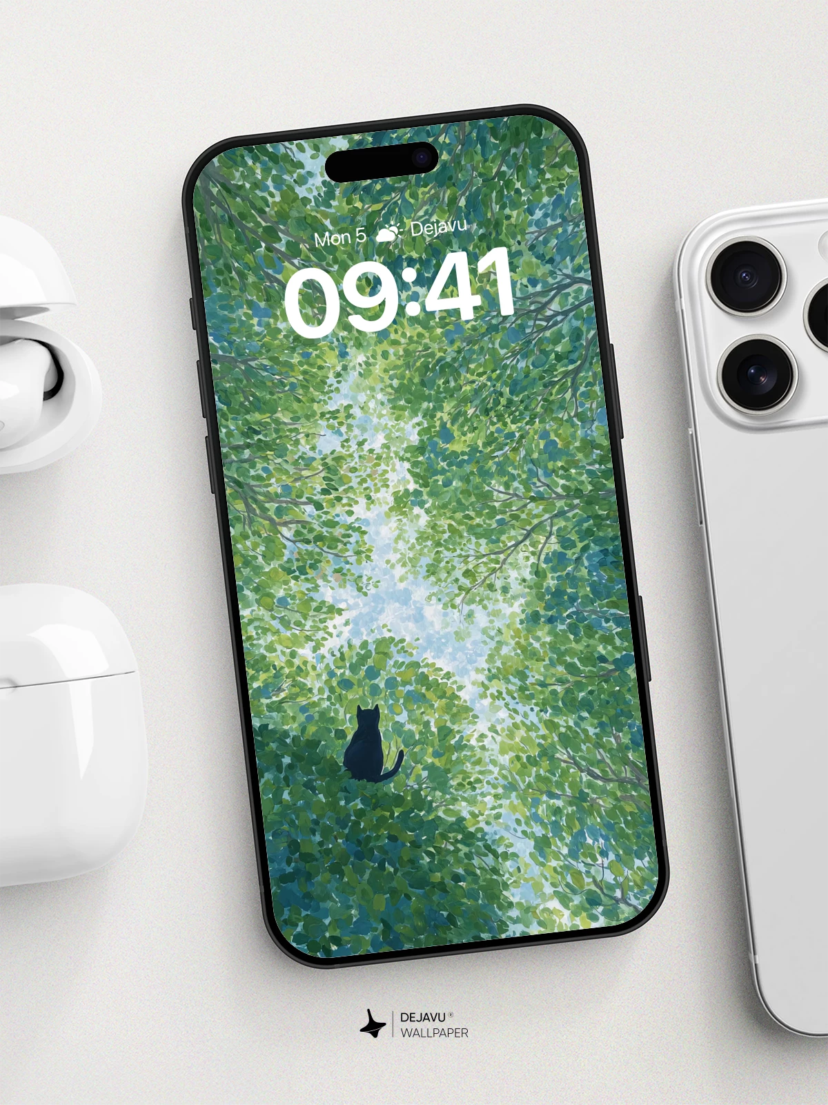 Whispering Canopy Cat Wallpaper 8K for iPhone and Android