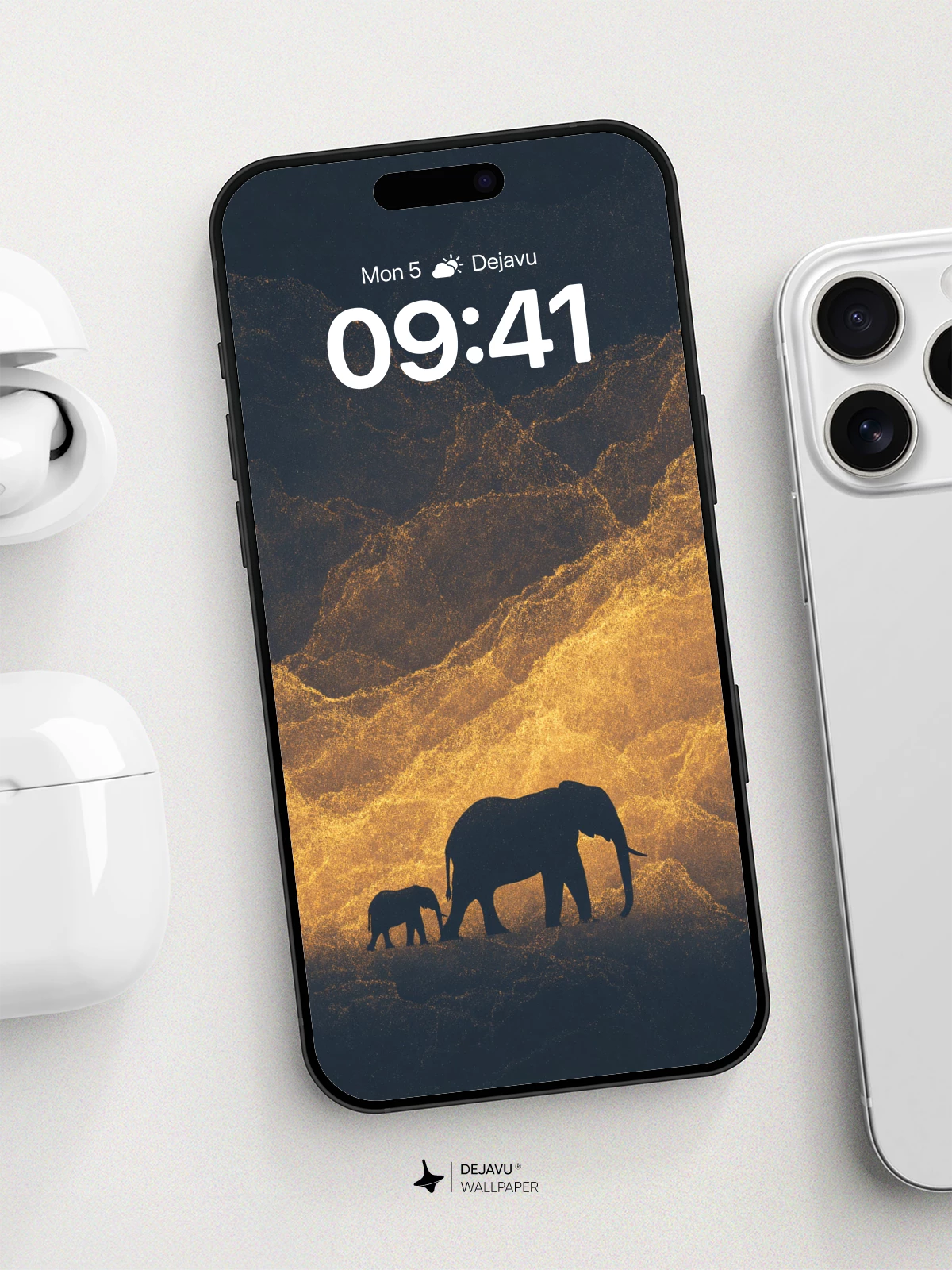 Golden Dust Elephant Silhouette Wallpaper 8K for iPhone and Android