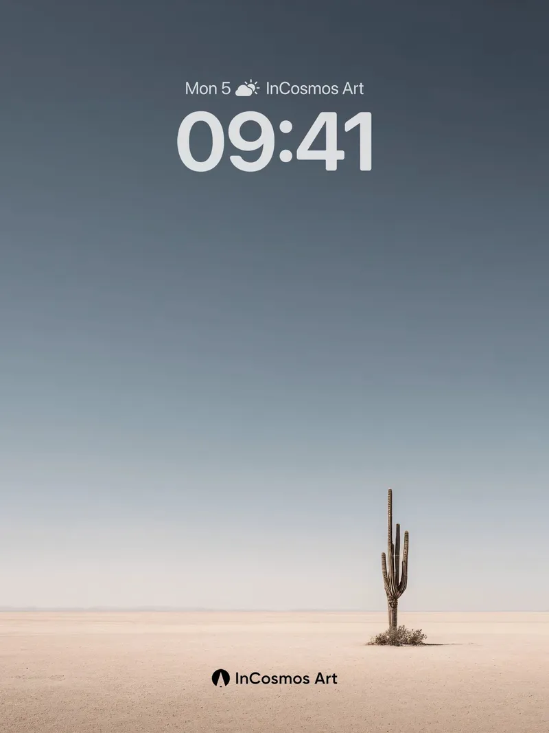 Desert Solitude Wallpaper with Single Cactus