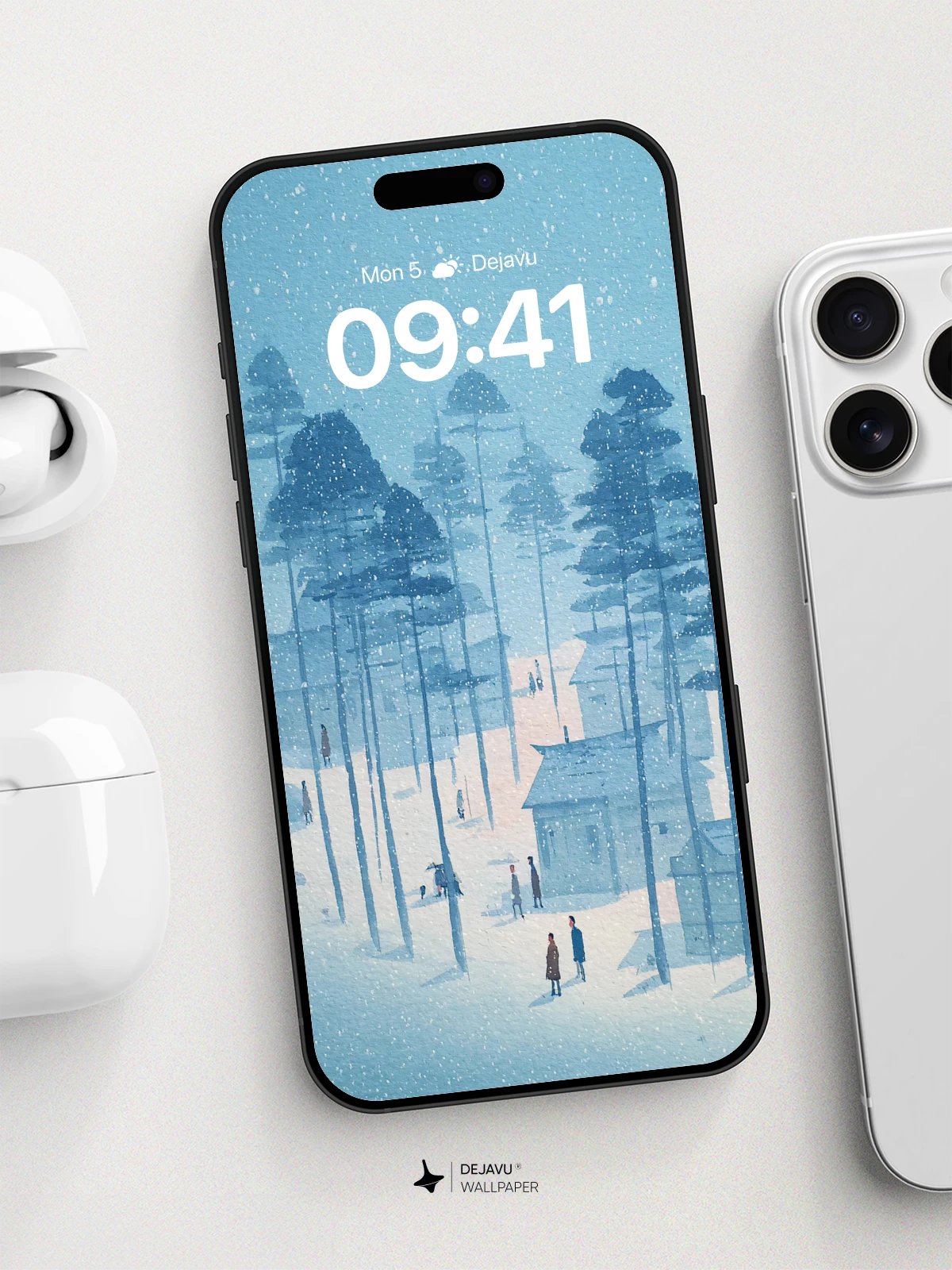 Winter Forest Village Wallpaper 8K for iPhone and Android