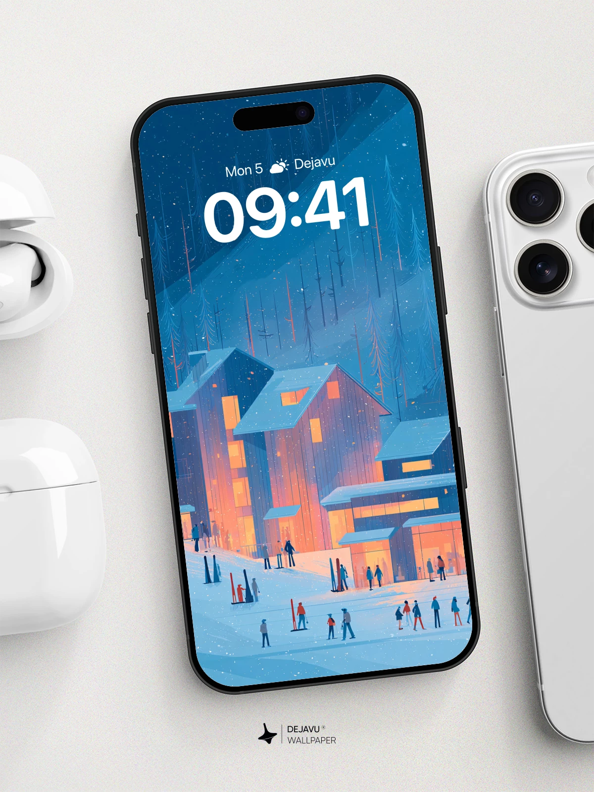 Winter Village Glow Wallpaper 8K for iPhone and Android